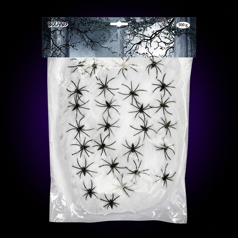 Toile d'araignée blanche 500 g et 25 araignées