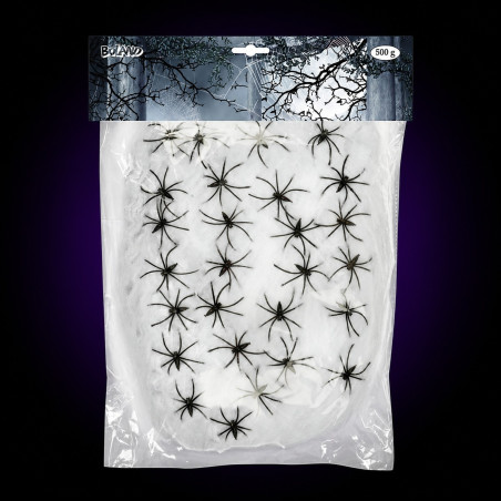 Toile d'araignée blanche 500 g et 25 araignées