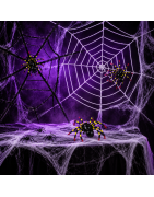 Décorations d'Halloween : citrouilles, toiles, squelettes